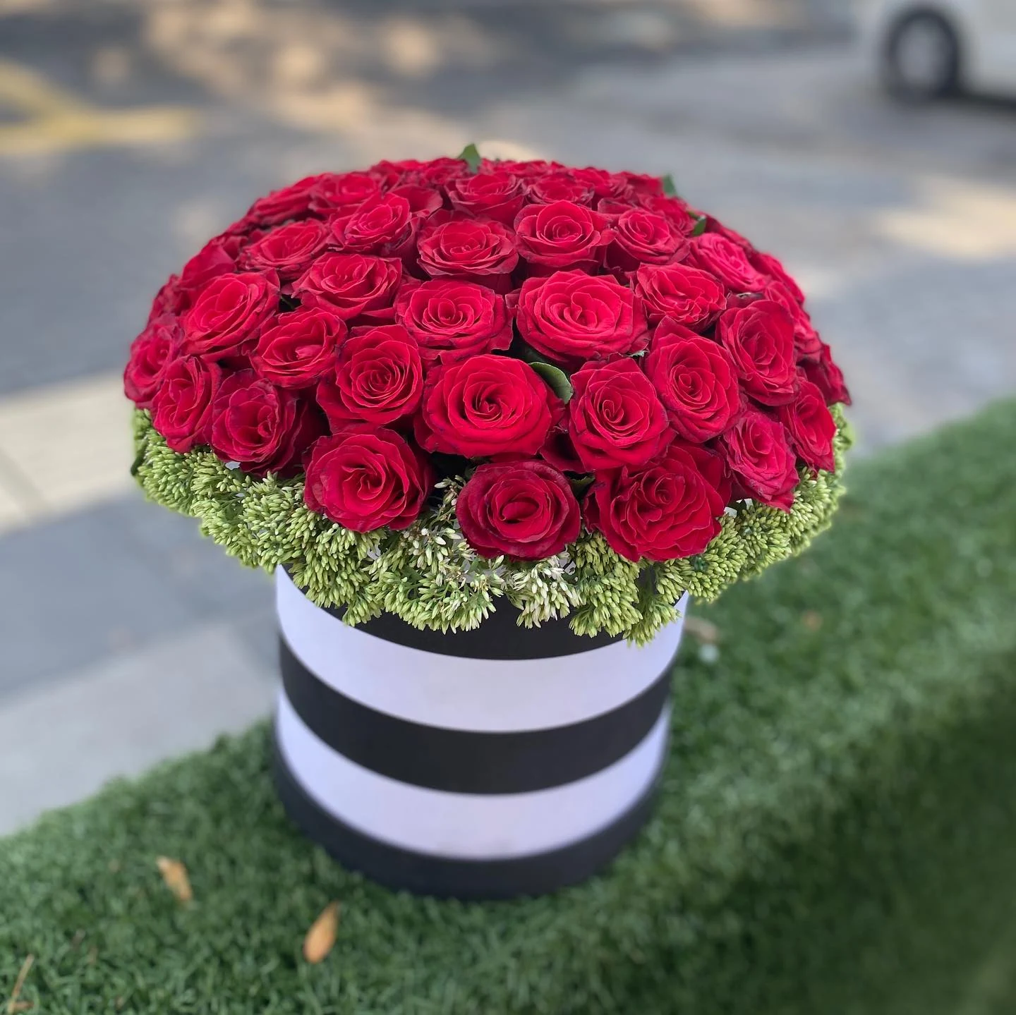Kırmızı Tutku – Siyah Beyaz Kutuda Premium Kırmızı Gül Aranjmanı